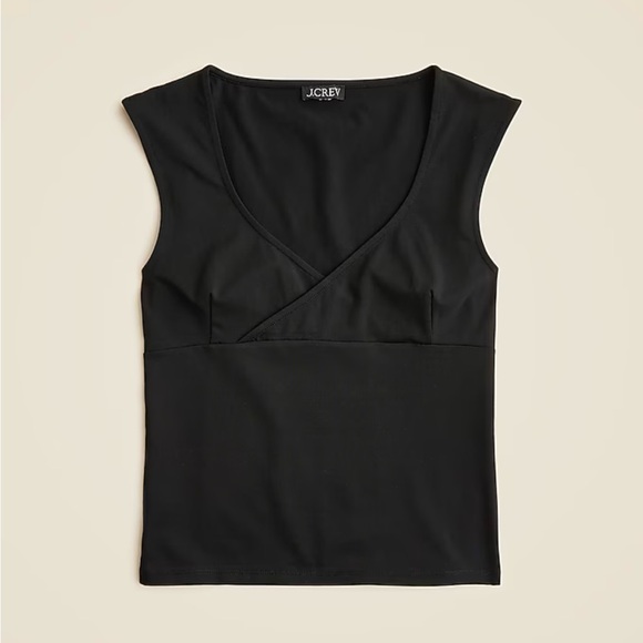 J. Crew Tops - J. Crew Black Stretch cotton cap-sleeve crossover shirt Large
